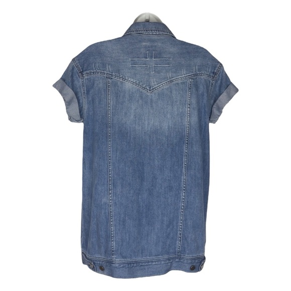 Liverpool Faded Blue Distressed Short Sleeve Denim Jean Shirt Jacket Extra Small - Picture 3 of 15